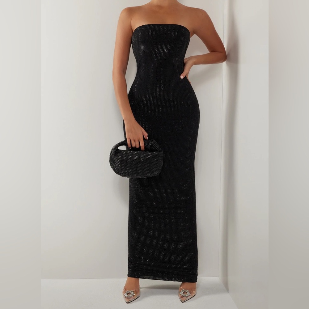 Black strapless diamante maxi tube dress